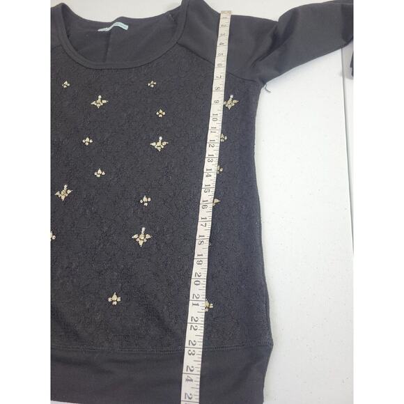 Maurices Black Floral Lace Rhinestones Knit Pullover Sweater Women's Size XL - Picture 5 of 10